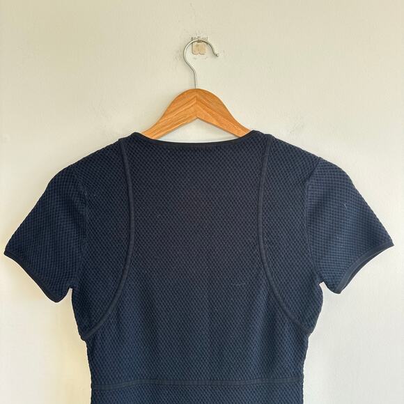 Theory Alancy Mega Waffle Knit Short Sleeve Fit and Flare Mini Dress Black S - Picture 8 of 8